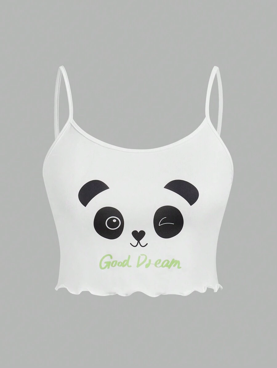 Panda Text Pattern Women's Pajama Top - Multicolor - View 1