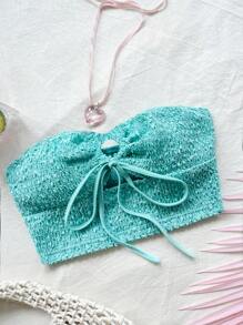 Soleia 女士度假休闲海滩假期毕业季可爱趣味夏季凉爽纹理针织抹胸配弹力肩带露背背心 - 綠色 - 查看 5