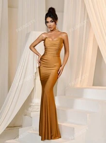 Faeriesty Elegancka bez ramiączek z dekoltem w kształcie serca, plisowana, z biustem, syrenką i trenem, wieczorowa sukienka – wiosenno-letnia formalna suknia na gale, wesela, wydarzenia na czerwonym dywanie, wieczorne przyjęcia, sukienka na przyjęcie, suknia dla gości weselnych