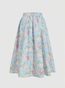 SHEIN MOD Conjunto de top de cuello halter y falda con línea A de talla grande con estampado floral vintage, verano