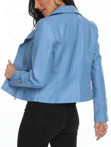 Jaqueta de Manga Longa com Gola Lapela Moda Feminina