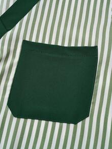 SHEIN TaskFit Women's Striped V-Neck Short Sleeve Top And Pants Casual Business Suit, Scrub Set - Green - View 8