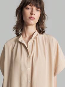 Ontre 女士夏季純色釦扣蝙蝠短袖寬鬆連衣裙 - 卡其色 - 查看 8