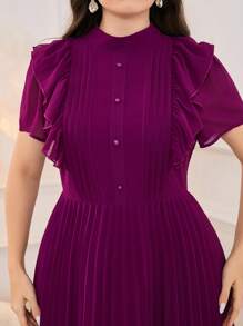 Modelyn Váy xếp li đơn giản hàng ngày màu trơn dành cho nữ cỡ lớn - Màu Hồng Tươi - Xem 1