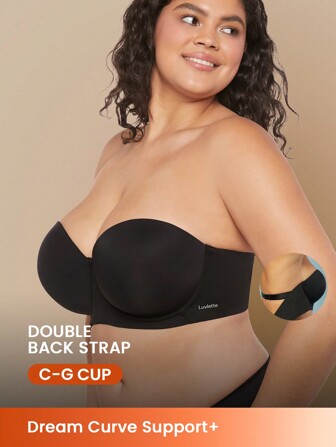 LUVLETTE Plus Dream Curve Support + Strapless Push-Up Bra T-Shirt Lingerie As Outerwear Black Basic Half Bra