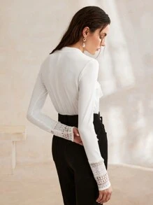 Anewsta Damen V-Ausschnitt Bodysuit, Herbst & Winter, Sexy & Slim Fit, Einfarbig, Reißverschluss, All-Match Langarm Bodysuit - Aprikosenfarben - Übersicht 7
