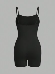 SHEIN Essnce Women's Summer Casual Solid Color Spaghetti Strap Skinny  Knitted Solid Color Cami Romper Set, 5pcs Airport Outfit Sport - Multicolor - View 13