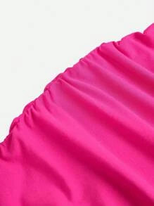 SHEIN Girlism Robe à capuche tricotée ajustée pour adolescentes avec détail froncé, rose, imprimée de lettres, convient pour les tenues urbaines et les activités sportives décontractées