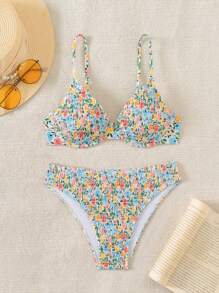 SHEIN Swim Dames ditsy bloemen halternek sexy bikiniset voor zomerstrand