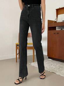 DAZY Women Fashionable Straight High-Waist Jeans, Versatile And Stylish - Black - View 5