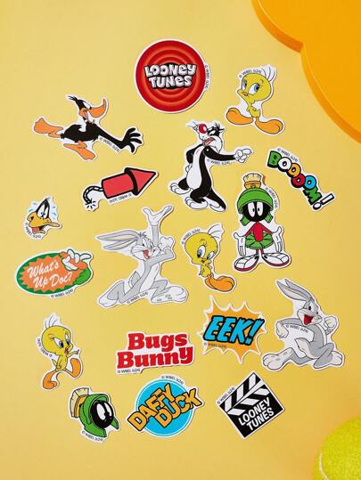 LOONEY TUNES X SHEIN Set de 101 pegatinas con patrones de dibujos animados, que incluyen Pato Lucas, Silvestre, Piolín, Wile E. Coyote, Correcaminos, Pepe Le Pew, Marvin el Marciano, Taz (Demonio de Tasmania)