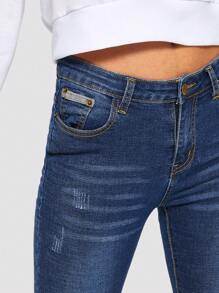 SHEIN Essnce بنطلون جينز نحيل باهت اللون مرونة متوسط