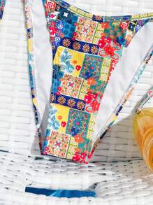 SHEIN Swim Women Triangle Bikini Top And Strap Swim Bottom Set(Random Print) Summer - Multicolor - View 7