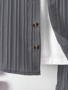 SHEIN 男童夏季純色短袖休閒襯衫和短褲2件套裝 - 灰色 - 查看 5