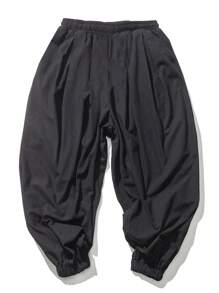 Men's Vintage Coin Pattern Drawstring Waist Loose Casual Solid Color Pants, Fashionable And Versatile, Suitable For Autumn - Black - View 2