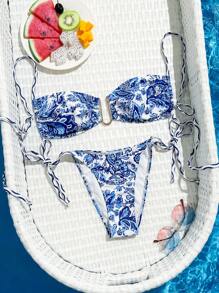SHEIN Swim Bộ bikini in họa tiết bên hông hai mảnh đi biển mùa hè - Nhiều màu - Xem 2