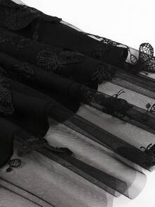 Butterfly Appliques Mesh Overlay Skirt For Summer - Black - View 4