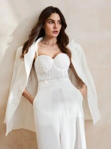 Anewsta Pearl Beaded Bustier Bra Top - White - View 4