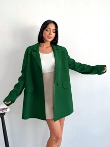 SHEIN Cottnline 女士純色雙排扣長袖西裝外套 - 墨綠色 - 查看 5