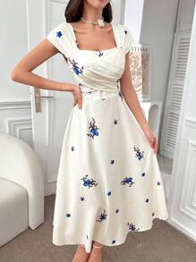 Modelyn Đầm Maxi Mùa Hè In Hoa Thanh Lịch Cho Nữ Đầm Dạ Hội Dài - Màu be - Xem 3