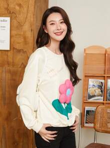 女士貼字印花圓領休閒長袖套頭衫 - 彩色 - 查看 6