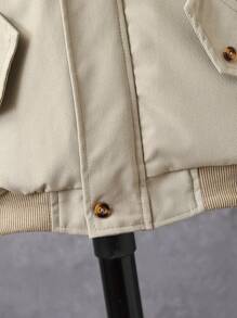 SHEIN Young Boy Casual Hooded Jacket With Fur Collar, Autumn Winter - Khaki - View 6