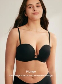 LUVLETTE 黑色露肩性感聚拢深 V 隐形基本款半罩杯时尚舒适内衣外穿文胸