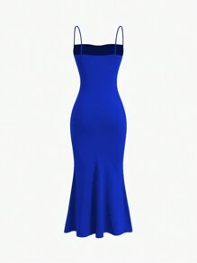 SHEIN Unity Solid Color Pleated Sleeveless Elegant Cami Dress, Summer Maxi Women Outfit - Mint Blue - View 2