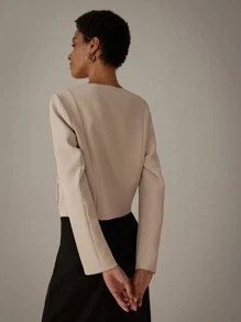Aveloria Modichic Plain Chinese Style Elegant V-Neck Long Sleeve Suit Jacket With Traditional Button - Khaki - View 3