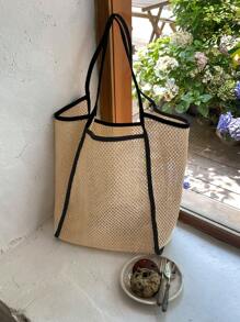 DAZY Large Capacity Women's Fashionable Woven Tote Bag - Beige - View 9