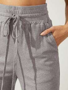 SHEIN Unity Pantalon décontracté à taille cordon avec découpe et couleur unie pour le printemps/été - Gris - Voir 4