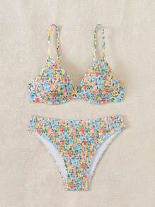 SHEIN Swim Dames ditsy bloemen halternek sexy bikiniset voor zomerstrand