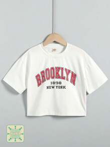 SHEIN Niñas Camiseta de hombros caídos con estampado de letra