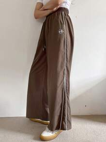 DAZY Ladies' Casual Side Striped Printed Drawstring Waist Pants With Pockets - Brown - View 6