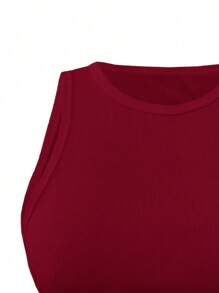 INAWLY Plus Size Women's Solid Color Simple Sleeveless Tank Top For Daily Wear - Burgundy - View 4