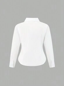 SHEIN EZwear Áo sơ mi đi lại bằng cotton màu trắng cỡ lớn - trắng - Xem 2