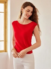 MOTF PREMIUM 實心船領蝙蝠袖修身針織上衣 - 紅色 - 查看 5