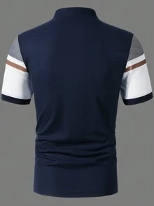 Manfinity Homme Áo Polo Nam Sọc Ngắn Tay Thường Ngày Đi Làm Mùa Hè, Áo Sơ Mi Phối Nút Màu Cho Chồng - Nhiều màu - Xem 2