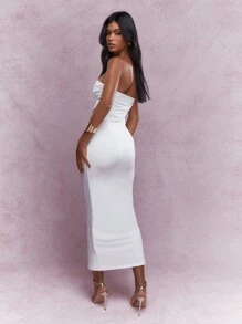 MISSGUIDED Twist Knot Detail Jersey Bandeau Bodycon Maxi Dress - White - View 2