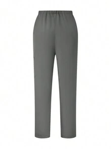 SHEIN TaskFit Plus Size Short Sleeve And Long Pants  Uniform Set, Plus Size Uniform & Scrub - Grey - View 4