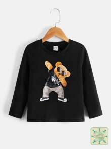 SHEIN Young Boy Cartoon Graphic Tee - Black - View 5