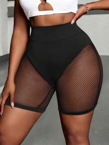 Maweii Plus Size Women's Solid Color Simple Hollow Out Leggings For Daily Wear - Black - View 7