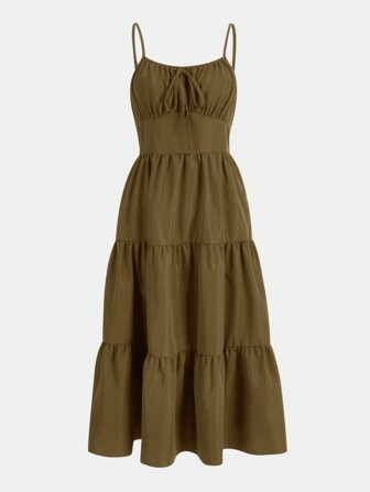 Robe femme ligne A à fines bretelles kaki