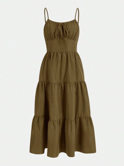 Damen khakifarbenes A-Linien-Kleid mit Trägern