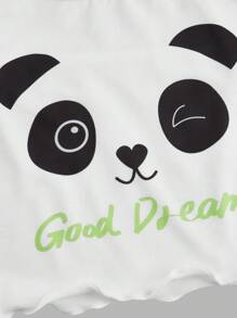 Panda Text Pattern Women's Pajama Top - Multicolor - View 3