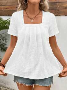 SHEIN LUNE Women's Casual White Jacquard T-Shirt - White - View 6