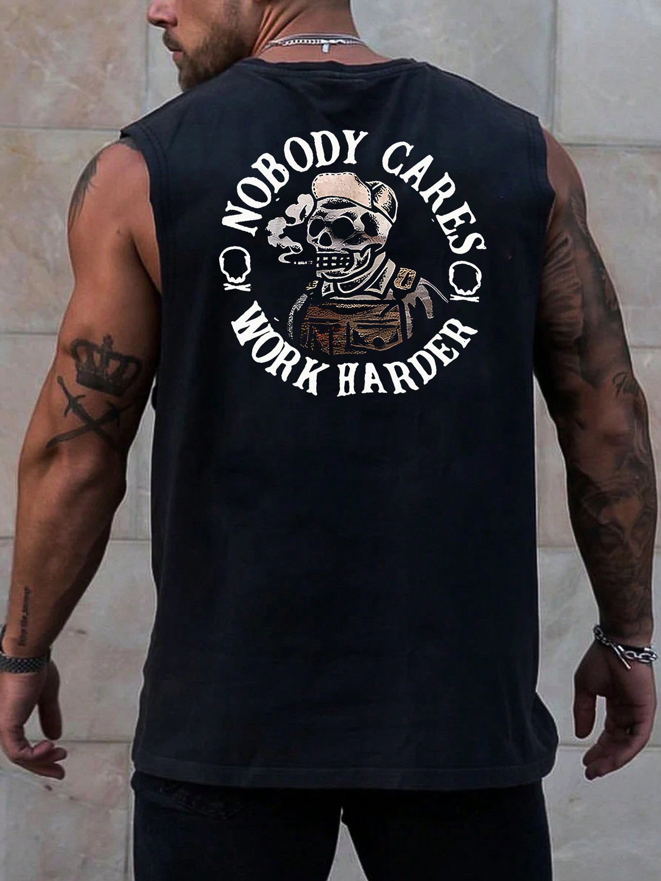 Men's Casual Skeleton & Letter Print Tank Top, Summer