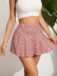 SHEIN VCAY Damen Urlaubs Lässig Skirt mit sparsamem Blumenmuster