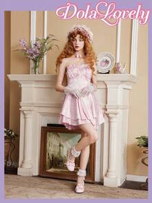 Dola Lovely Ladies' Solid Color Simple Daily High Heel Shoes With Bow Decoration - Pink - View 5