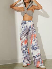 Hauture Summer Fits Abstract Print Wide-Leg Cargo Pants - Multicolor - View 1